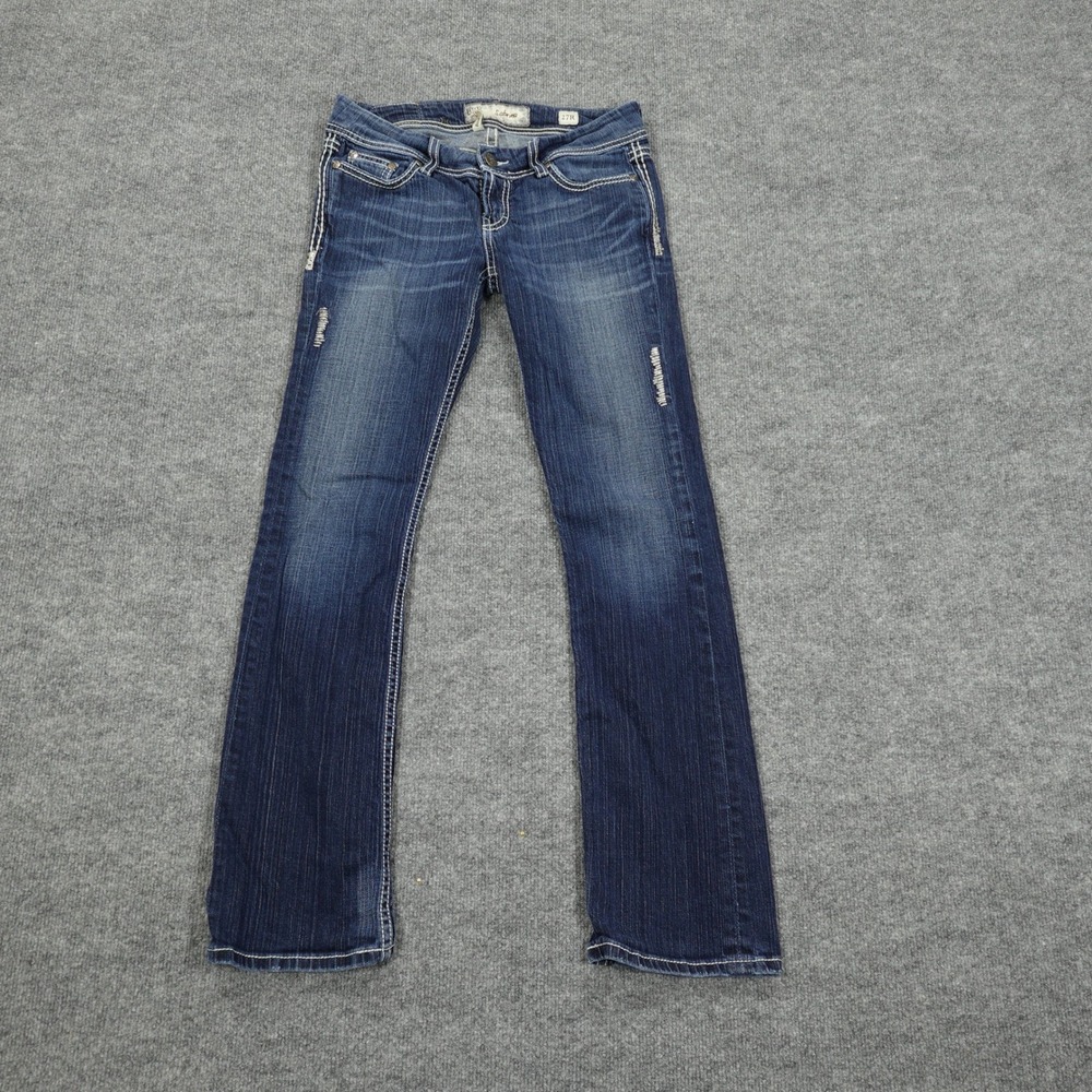 BKE Sabrina Jeans Womens 27R Blue Bootcut Low Rise Sequin Embroidered Distressed